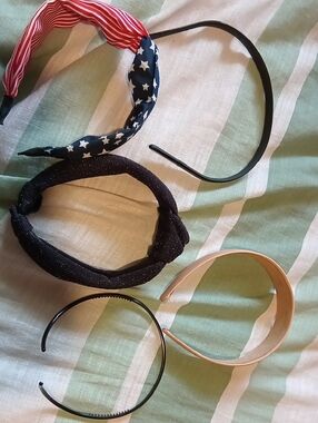 Women’s Mixed Headband Pack — Red Striped & Navy Star, Black, Nude